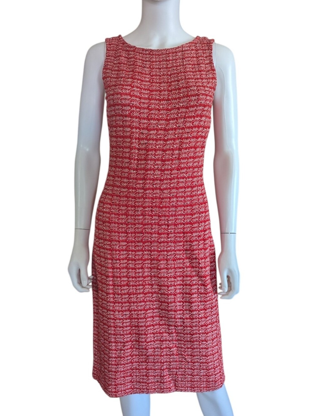 St. John Red Textured Knit Midi Sheath Dress